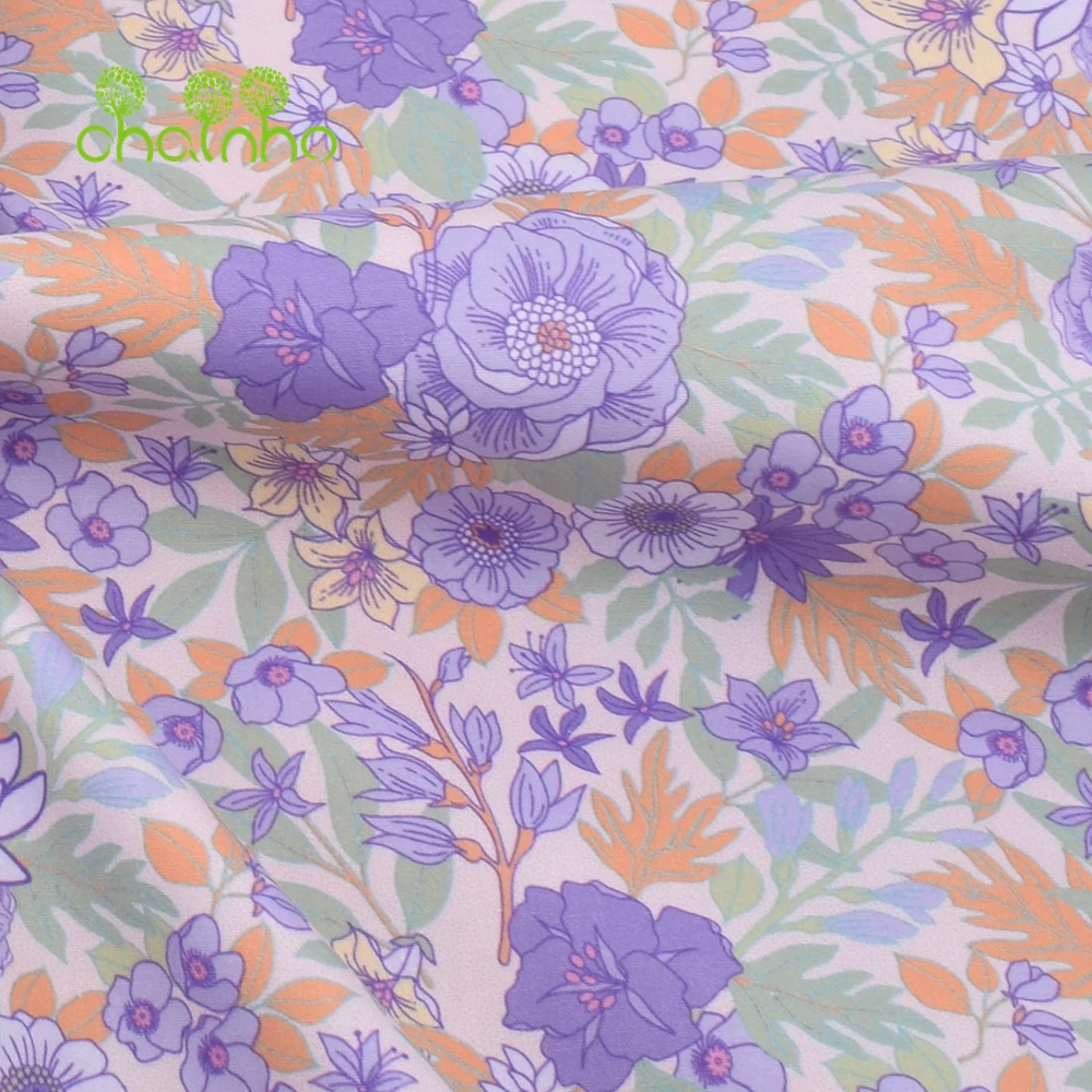 Chainho,Printed Plain Weave Poplin Cotton Fabric,DIY Quilting Sewing Material,Patchwork Cloth,Floral Series,3 Sizes,15PC215