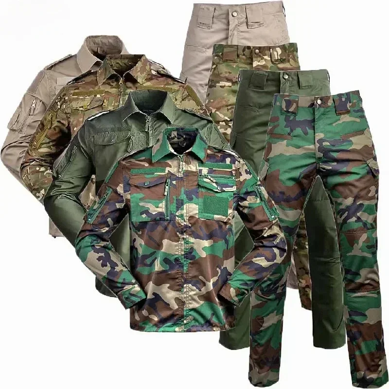 Tactical BDU Shirt Pants Set Camo Uniform Outdoor Training Hiking Hunting Clothes Airsoft Sniper Clothing Combat Ghillie Suit Tactical Suit Ghillie Suit Tactical Shirt Combat Uniform