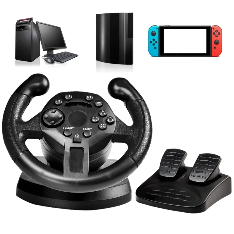 Racing Steering Wheel For PS3/PC Switch Game Steering Wheel Vibration Joysticks Remote Controller Wheels Drive With footbrake racing steering wheel