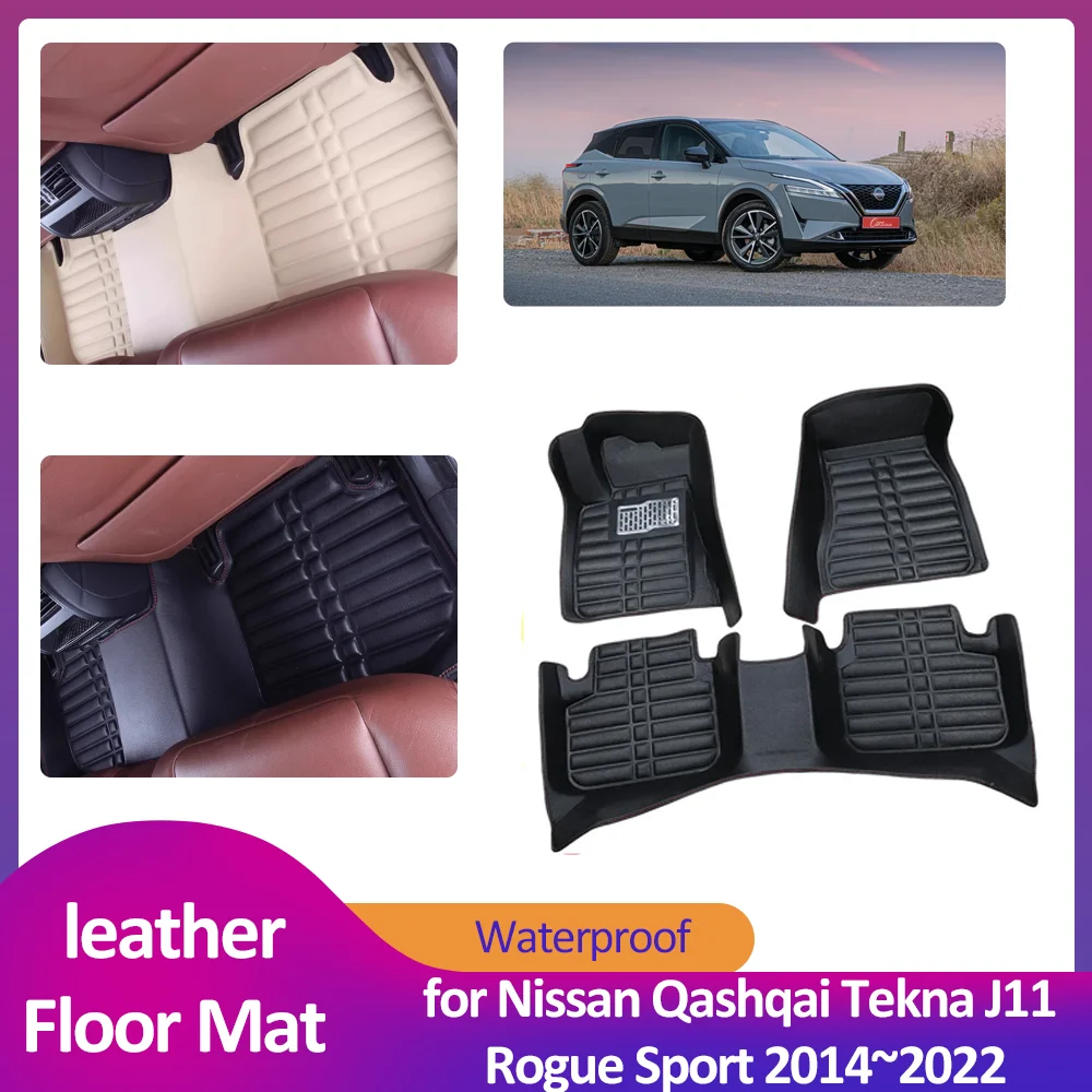 

Car Floor Mat for Nissan Qashqai Tekna J11 Rogue Sport 2014~2022 Waterproof Leather Foot Liner Carpet Pad Custom Rug Accessories