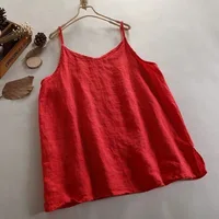 Camisole Vest Loose Thin Solid V-neck T-shirt Top Sleeveless Vintage Casual Holiday Women Clothing Simple 2024 Lady Trend Basic - Image 4