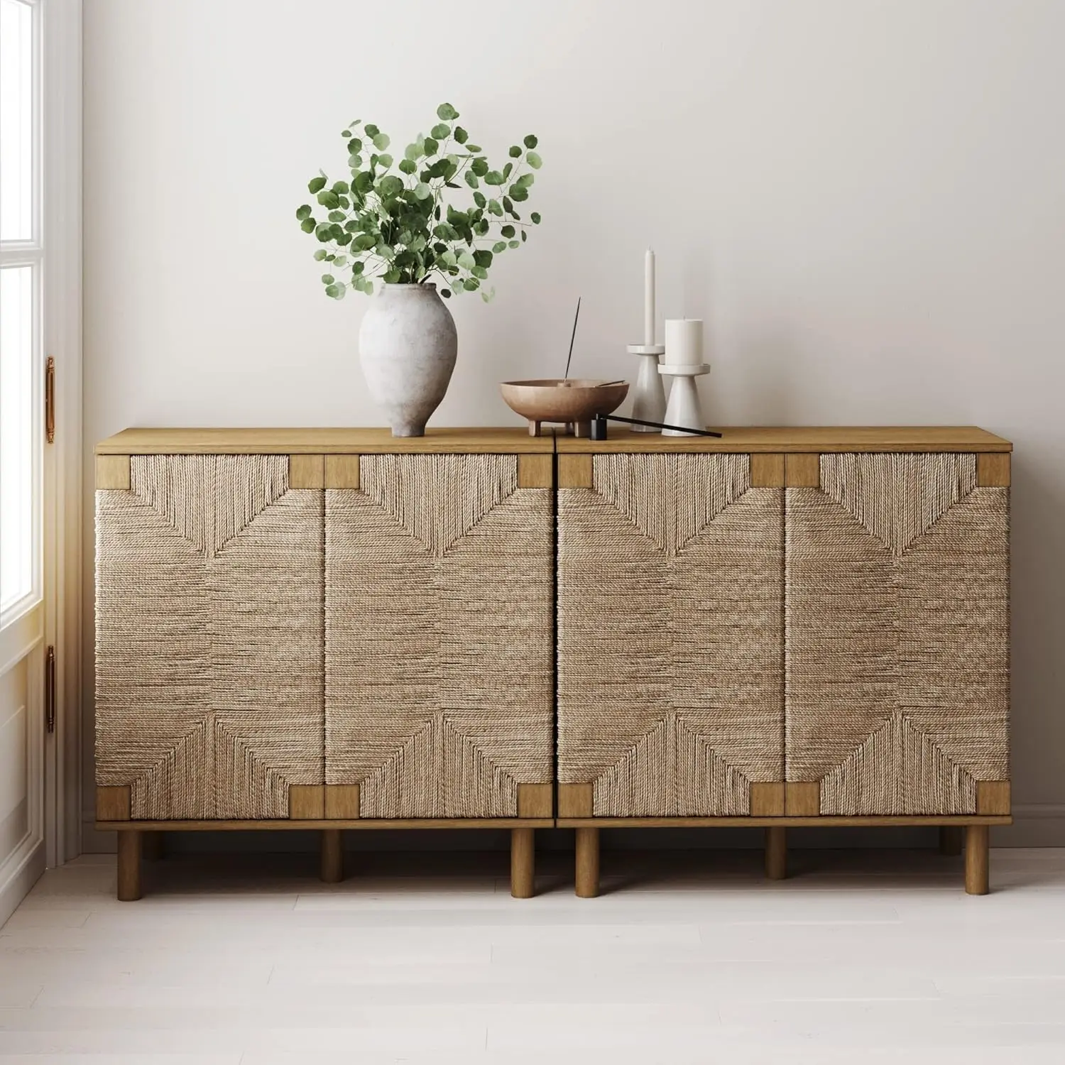 Accent Storage Boho Modern Free Buffet Sideboard Cabinet for Hallway Entryway Dining Living Room Set of 2 TV Stand Beacon