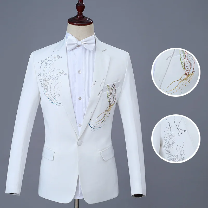

[Jacket+Pants] Business Casual Fashion New Elegant Men Dolphin Diamond-studded Suit High-end Social Christmas Halloween Wedding