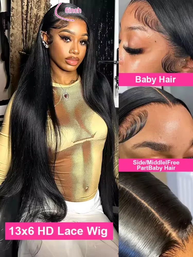 30 40Inch 250 Density Straight Lace Front Human Hair Wigs 13x6 HD For Women Glueless 13x4 Transparent Lace Frontal Wigs On Sale 4