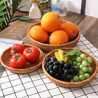 Round Rattan Fruit Bowls Natural Wicker Fruit Basket Boho Woven Storage Baskets Bread Tray for Kitchen Coffee Table Farmhouse 2