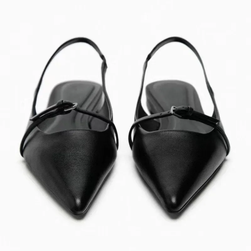 Women Slingback Flats For Women Summer New Pointed Toe Black Sandals Fashion Office Lady Mules Comfort Plus Size Flat Shoes