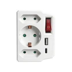 Universal Dual Outlet Power Converter with Switch - Travel - Friendly EU Adapter, 16A 250V - EU Plug (WHITE)