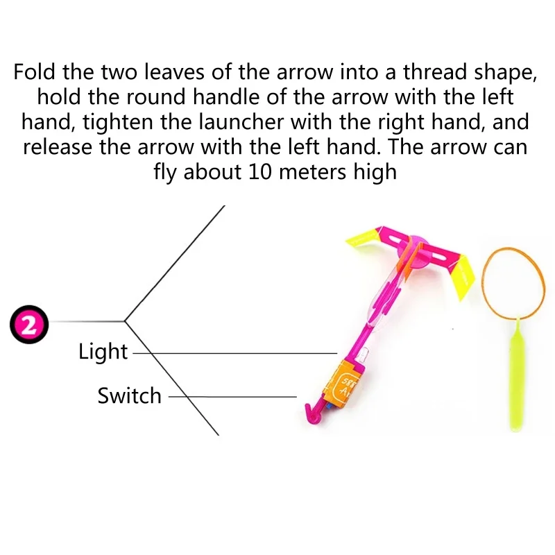 Flying Toy Outdoor Sport LED Light Arrow Rocket Helicopter Slingshot Aircraft Rubber Band Catapult Bamboo Dragonfly