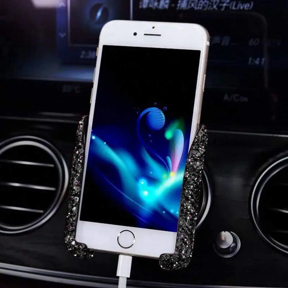 Car Phone Holder with Sparkling Rhinestone Glitter 360° Rotatable Air Vent Clip Universal Mobile Phone Stand for iPhone 12 11