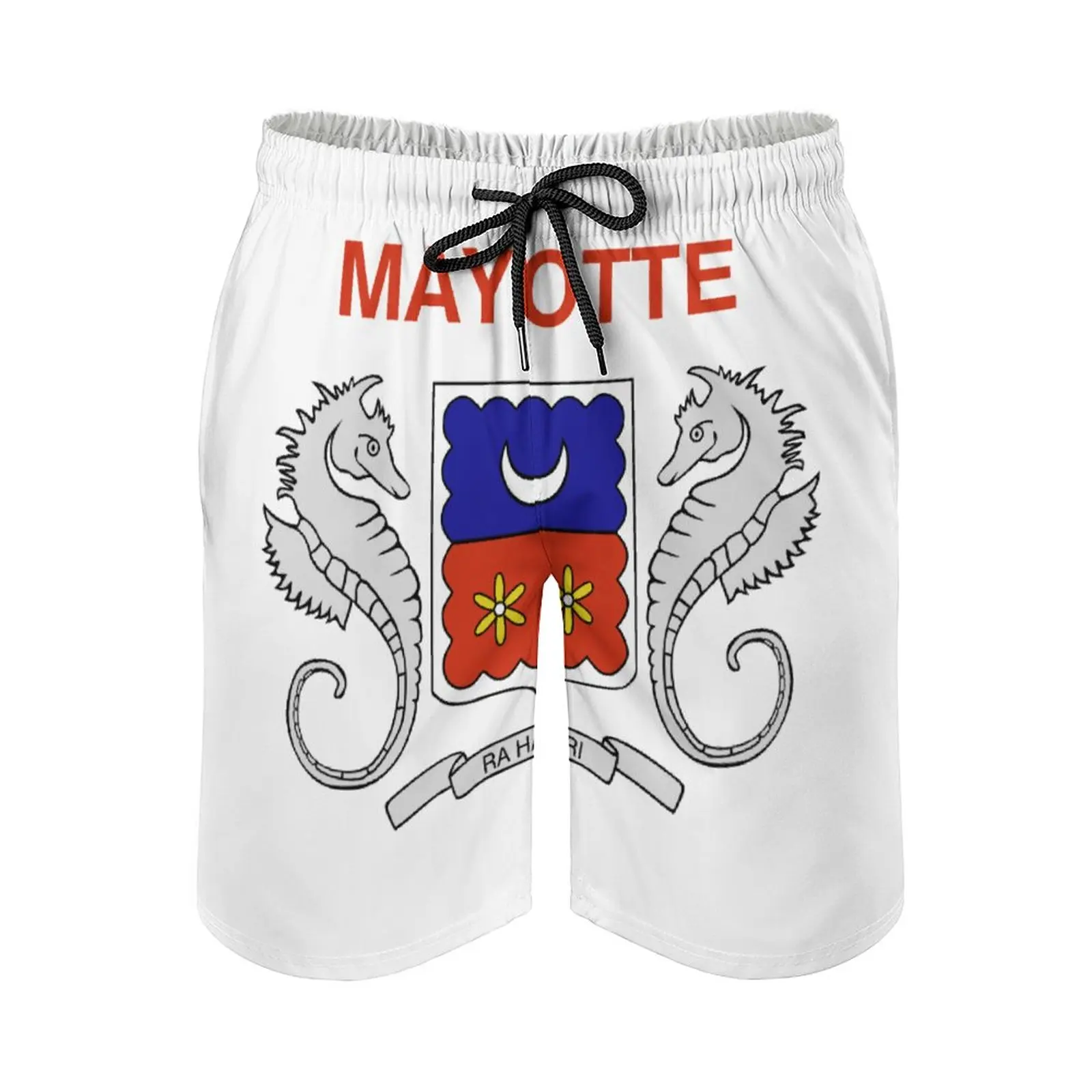 

Flag of Mayotte (local) Anime CausalCute Adjustable Drawcord Breathable Quick Dry Men's Beach ShortsSports Loose Stretch Hawaii