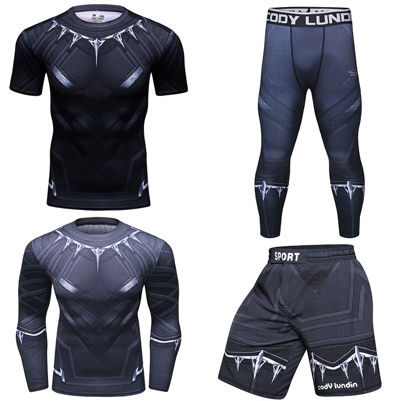 Boxing Gym Clothes Jiu Jitsu MMA T-shirt + Pants Rashguard For Men 4PCS/Set Grappling Shorts Bjj Kickboxing Rash Guard Sportwear