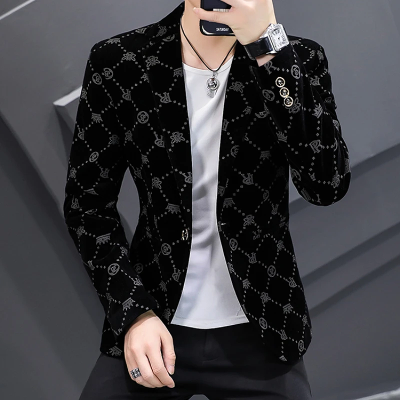 남성용 럭셔리 코듀로이 캐주얼 슬림 정장 재킷, 비즈니스 소셜 오피스 드레스 코트, 스트리트웨어 재킷, 남성 의류, 2022 가을