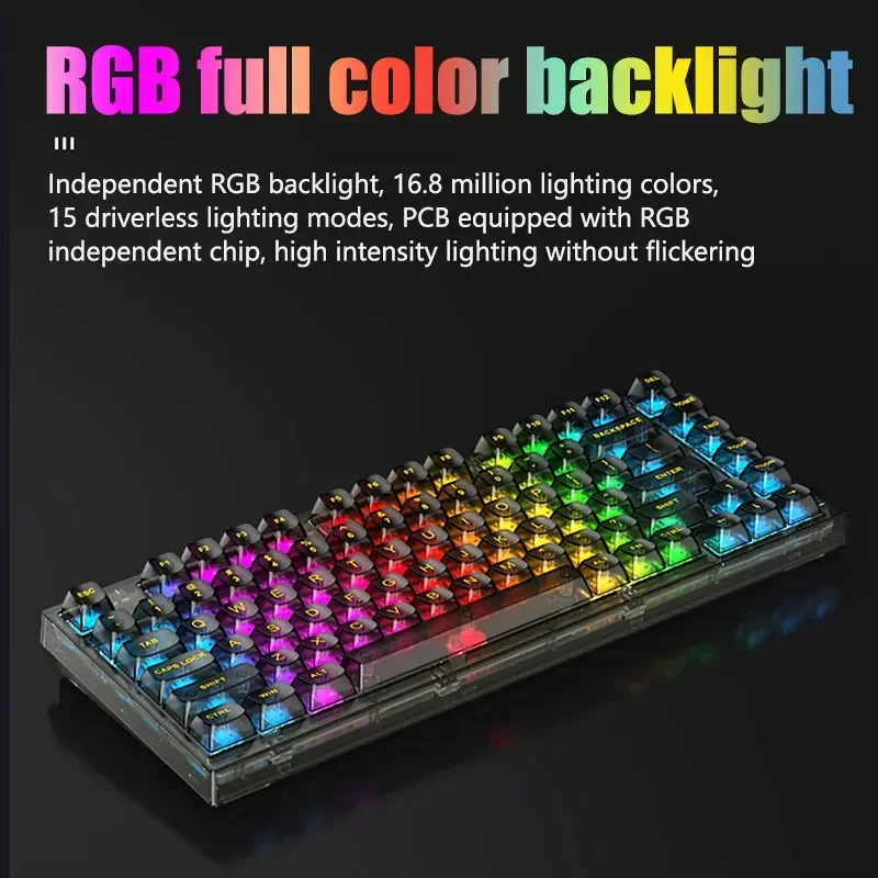 

X75 Three Mock Wireless Mechanical Keyboard Bluetooth Usb Transparent Rgb Hot Plug Customized Gasket Pc Accessory Girl Xmas Gift