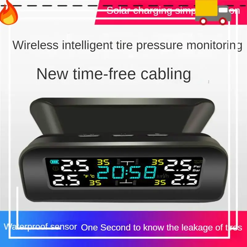 Tire Temperature Tire Pressure Monitor Car Universal Inspection Monitor Wireless Solar Power External Time Durable