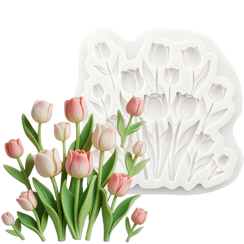 Blumen-Tulpen-Silikonform für Zuckerguss, Harzwerkzeuge, Schokoladen-Cupcake-Backform, Fondant-Kuchen-Dekorationswerkzeuge – Detail 2