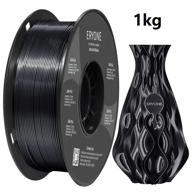 ERYONE Clearance Promotion TPU PLA PLA+ Silk Rainbow Ultra Silk 3D Printing Filament 1KG/0.5KG For FDM 3D Printer Fast Shipping Ultra SILK Black