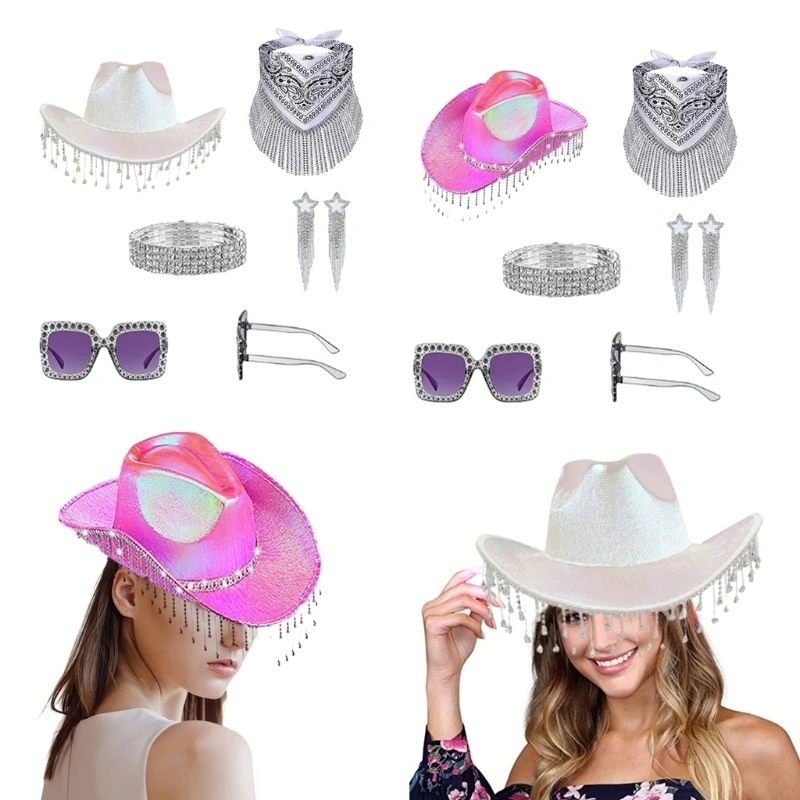 

Cowboy Hat and Sunglasses Flickering Kerchief Hat for Disco House Parties