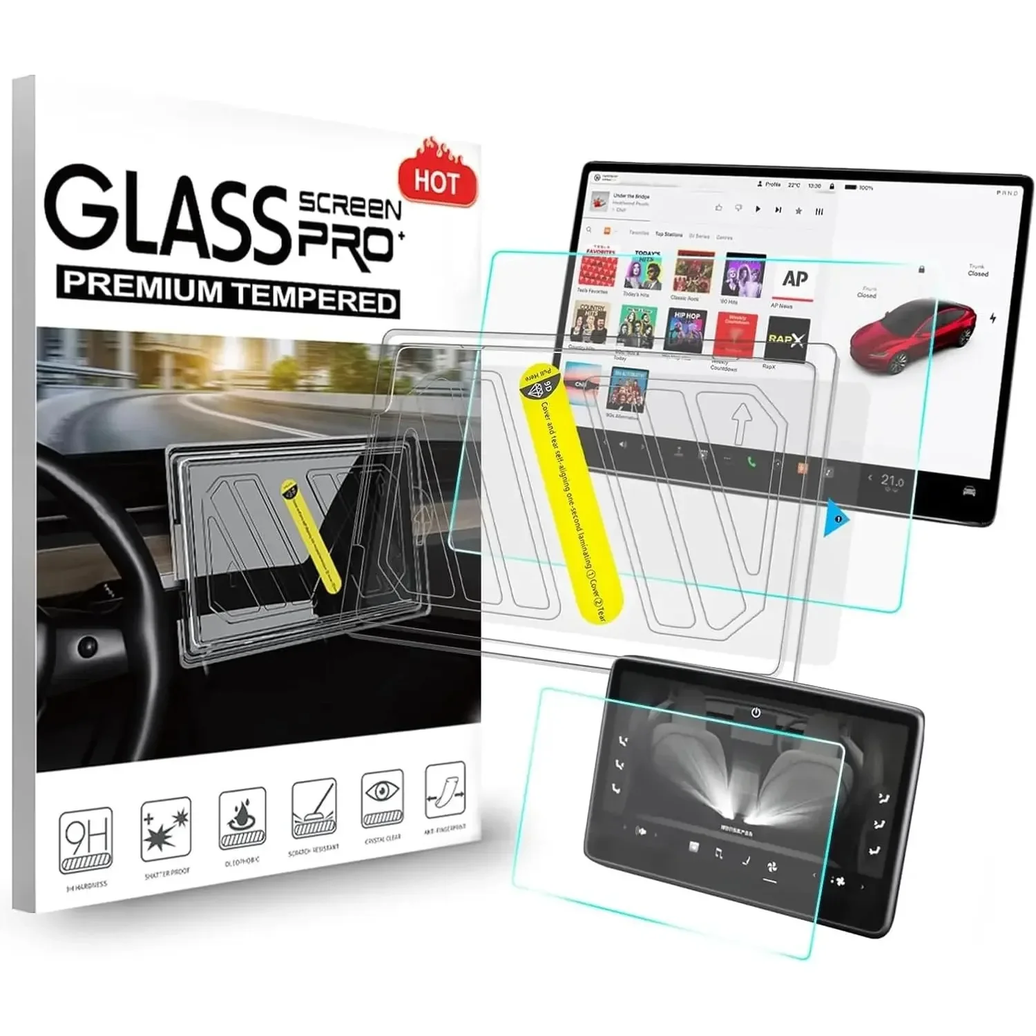 Matte Anti-Glare Screen Protector for Tesla Model 3 Highland Screen Navigation + Rear Tempered Glass with Auto Align tools