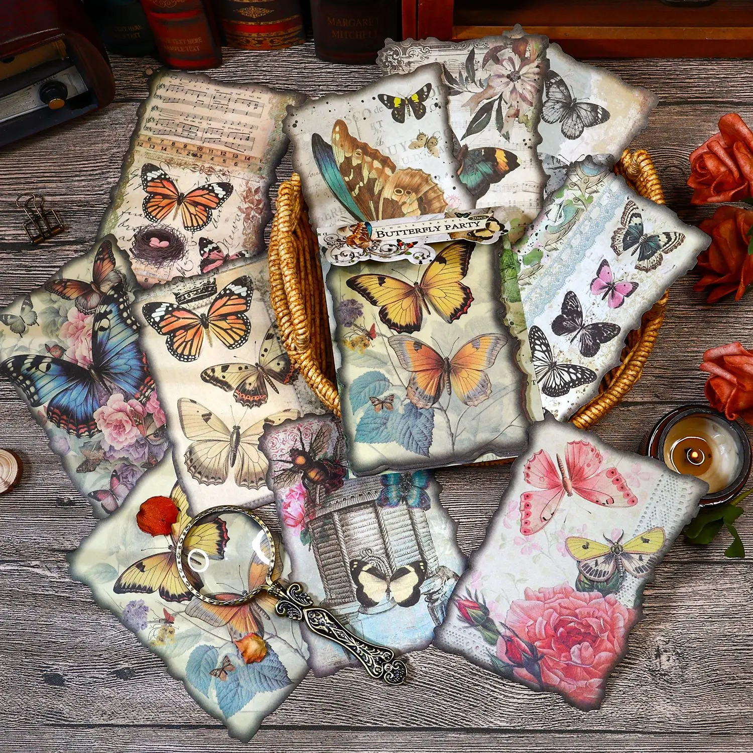 Large size Vintage Materials Paper 20pcs Flower Butterfly Animal DIY Scrapbooking Decor Junk Journal Planner Stationery Paper