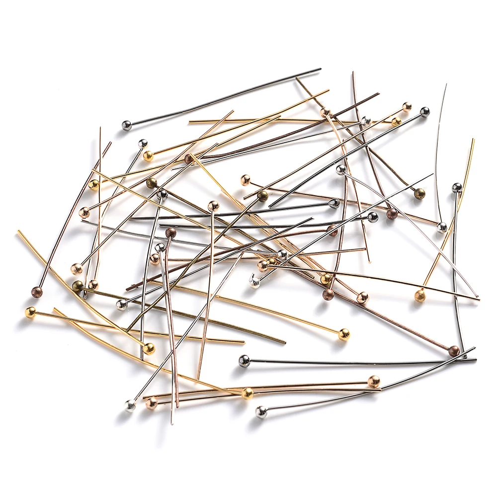 

200pcs/lot 16 20 25 30 35 40 45 50 mm Gold Metal Ball Head Pins For Diy Jewelry Making Head pins Findings Dia 0.5mm Supplies