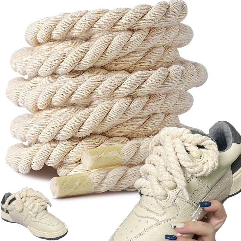 

Solid Twist Weave Shoelaces Women Men Cotton Linen Rope Shoes Laces Casual Trendy Personality Sneakers Braided Strings 120-160CM