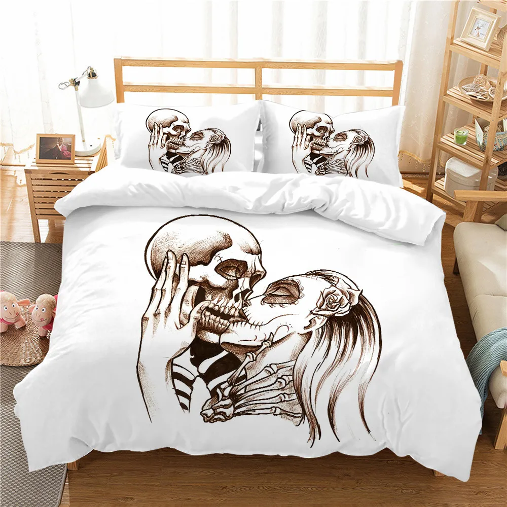 

3D Dream Horror Devil Skull Duvet Cover Flower Butterfly Skeleton King Size Quilt Cover Pillowcase Bedroom Decor for Adults Kids