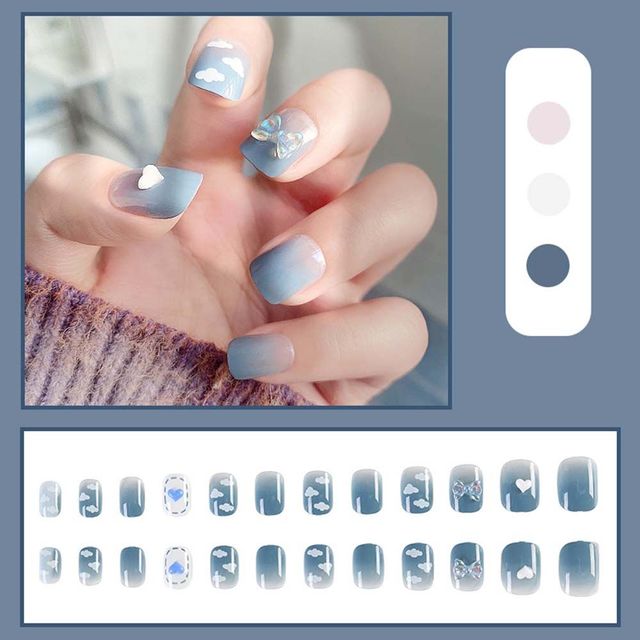 on False with Designs Set Bowknot Cartoon Animal Decal Fake Nails Art Heart Point Full Cover Artificial Short Nail Tips