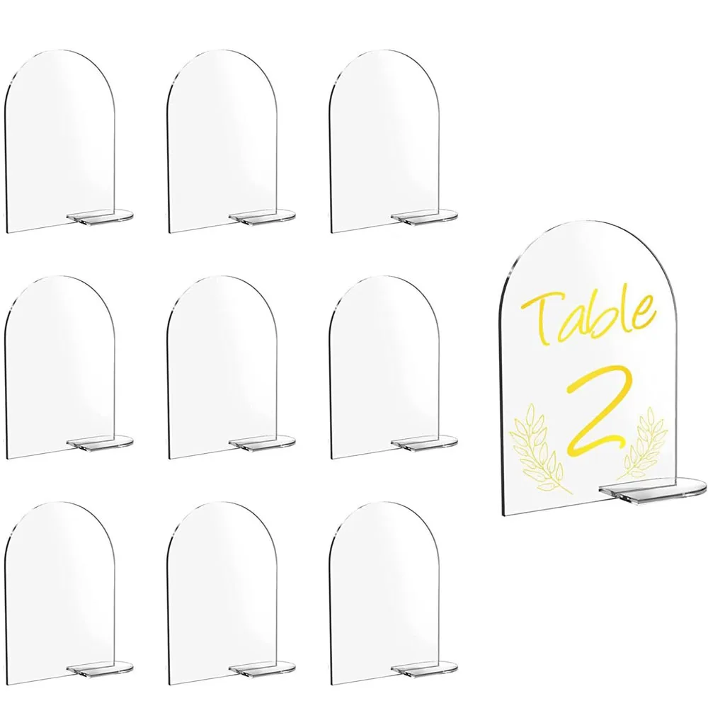 Set Di 20 Segnaposti Acrilici Trasparenti Ad Arco Con Supporto Legno - Per Matrimoni, Feste, Esposizione Menu E Numeri Tavolo