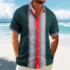 2025 Men's Waffle light ripe casual lapel cardigan patchwork buttons fashion urban summer beach short-sleeved shirt top 4