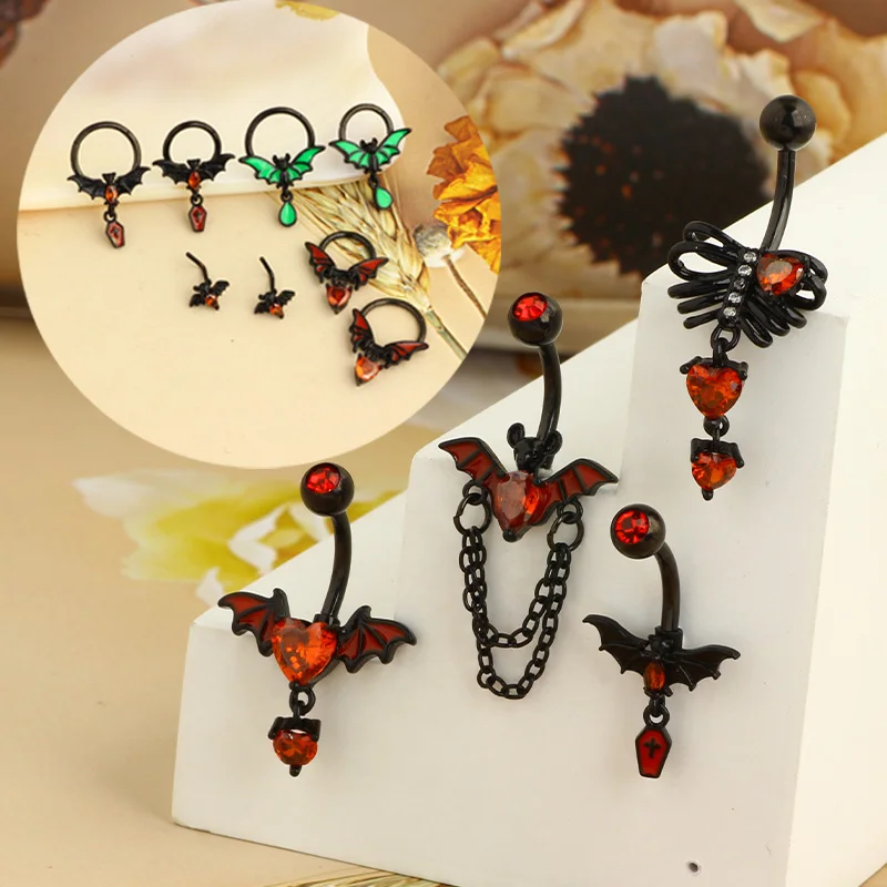 1-8Pcs Belly Button Rings for Women Steel Nipple Piercing Halloween Nose Rings Industrial Barbell Cartilage Earrings Stud Septum