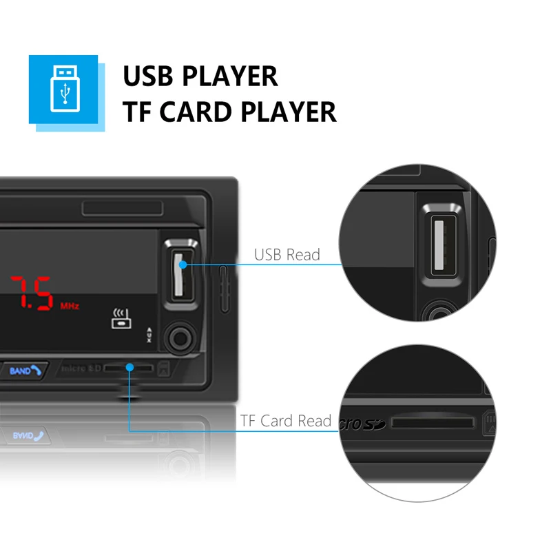 1 Din FM ڵ     2V 45W  г Ʈ USB  4.0 Mp3 ÷̾ RCA  TF ī U ũ AUX RCA