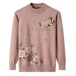 Elegant Printed Loose Knitted Warm Casual Sweaters Women's Clothing 2023 Winter Oversized Office Lady Pullovers All-match Tops