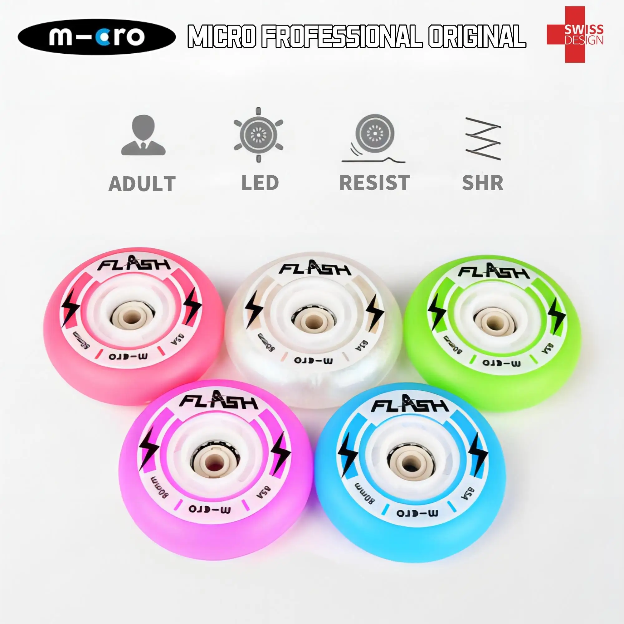 Micro 4PCS 76/80MM 85A LED FLASH WHEELS/ Football Version Adult Slalom Inline Skate Wheel High Elastic PU Resistant Luminous roller skating wheels