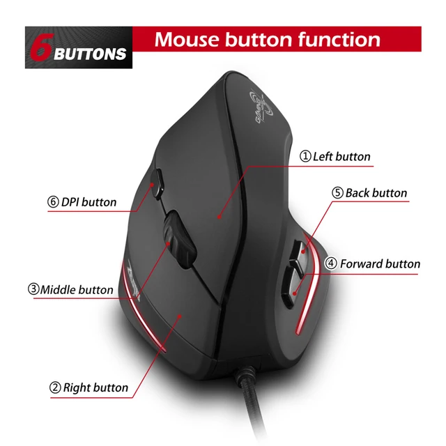 ZELOTES T20 Office Notebook Mice Mouse Pro Gamer Wired Vertical Optical Mouse Laptop Desktop Professional Computer Mouse 6