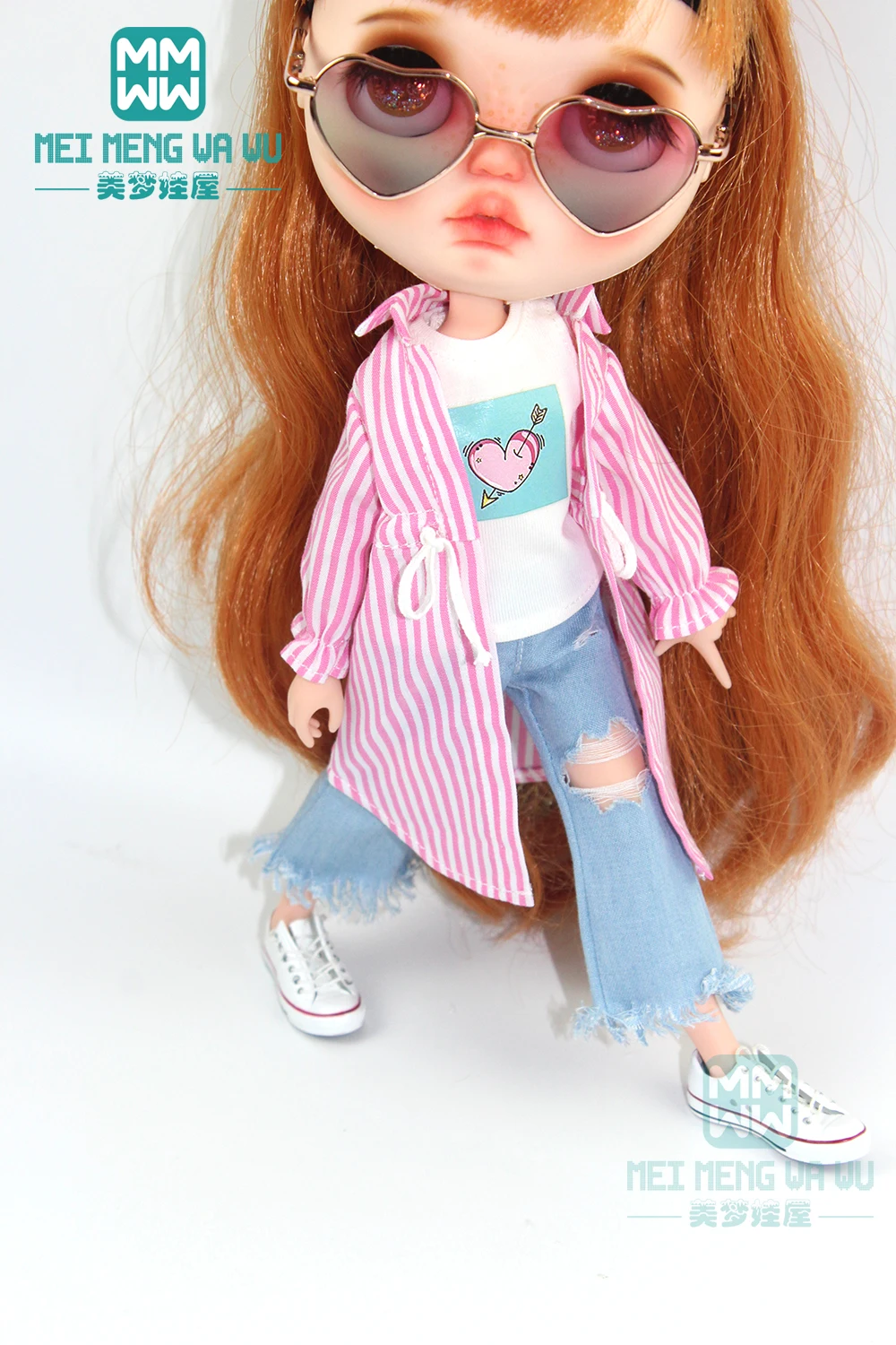 1pcs Blyth Doll Clothes Fashion striped shirt, T-shirt, cuffed shorts for Blyth , Azone1/6 doll accessories