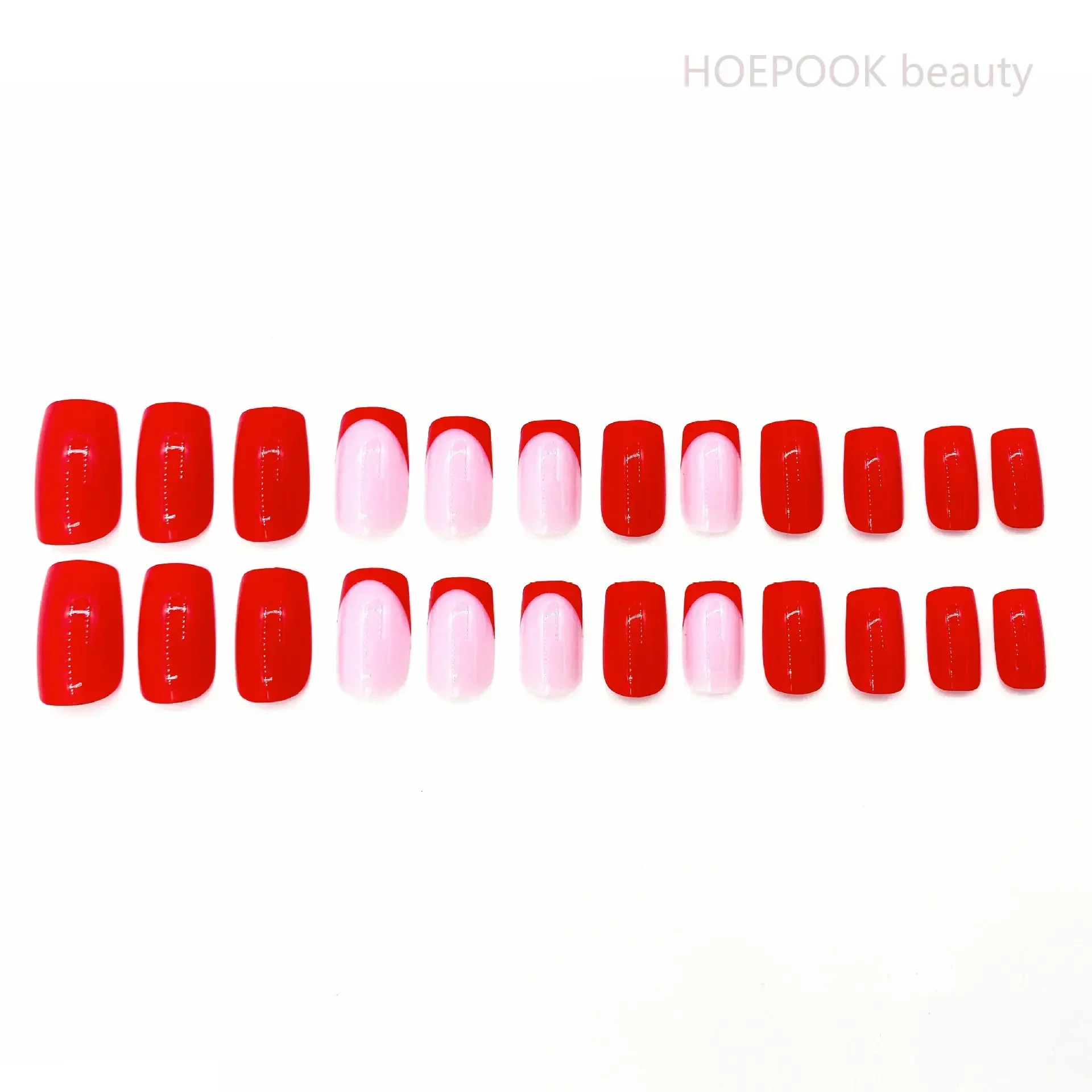 24pcs French Simple Cherry Red Seamless Removable Wearing Fake Nails Creative Line Art Full Coverage Waterproof Press On Nails