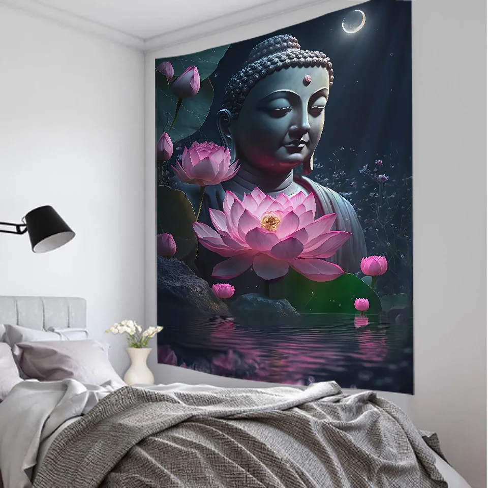EEBSEIVNE Buddhist Stampa 3D Arazzo Da Parete Poster Ornamento ﻿Arte Murale Tapestry Accessori Divisori Arazzo Per Soggiorno Camera Da Letto 100cmx150cm