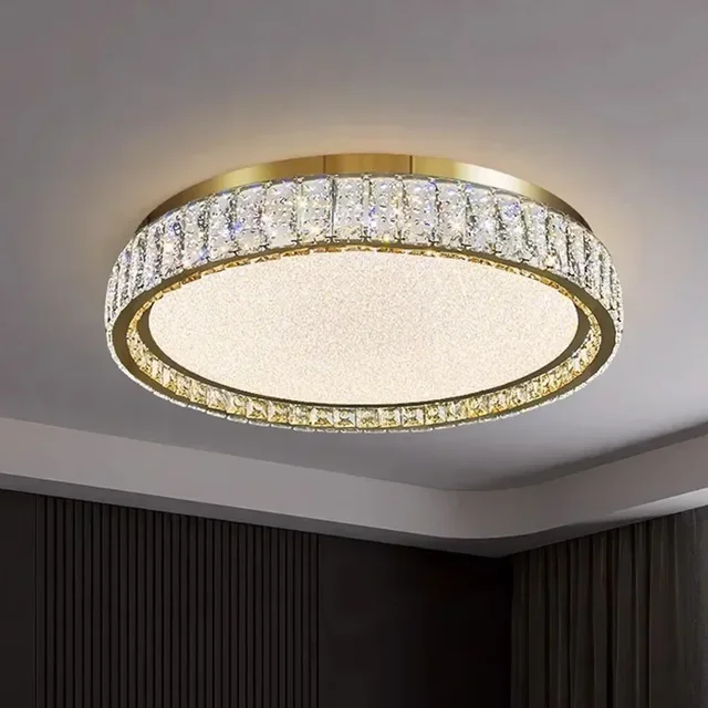 Plafonnier moderne de luxe en cristal, anneau lumineux doré, décoration intérieure pour chambre et salon, luminaire LED réglable 1