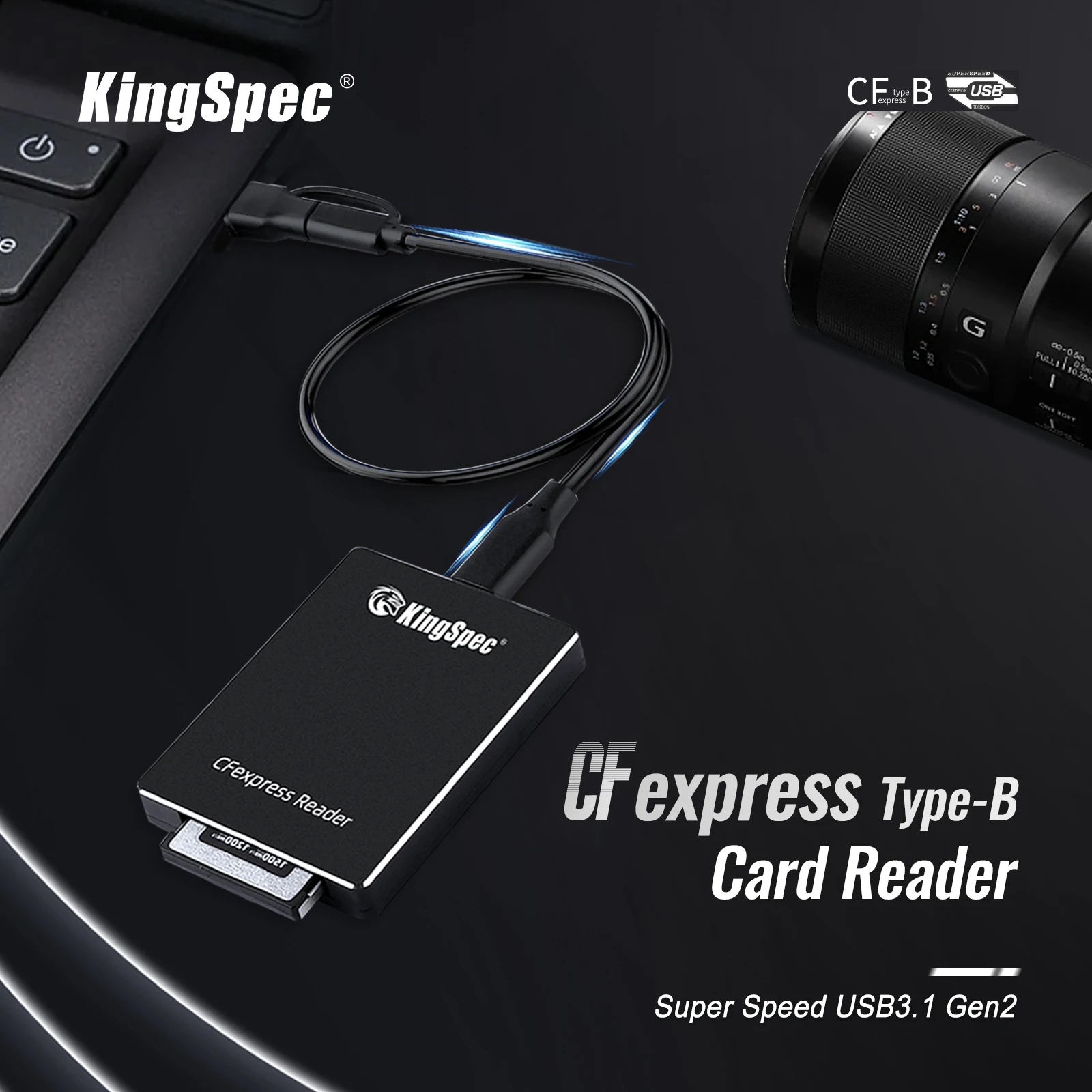 

KingSpec портативный Type C к CFexpress B считыватель 10 Гбит/с CFE B карта памяти без привода для ноутбука компьютера телефона для MacBook iPad