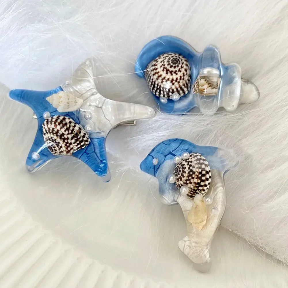 

Creative Ocean Conch Hair Clip WomenShell Starfish Dolphin Pearl Barrettes Korean Plastic Duckbill Clips Cartoon Cute Hair Pins