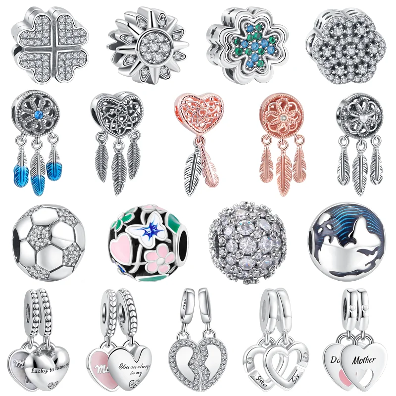 

High Quality 925 Sterling Silver Flower Butterfly Football Charm Beads Fit Original Pandora Bracelet Jewelry Women Fashion Gifts
