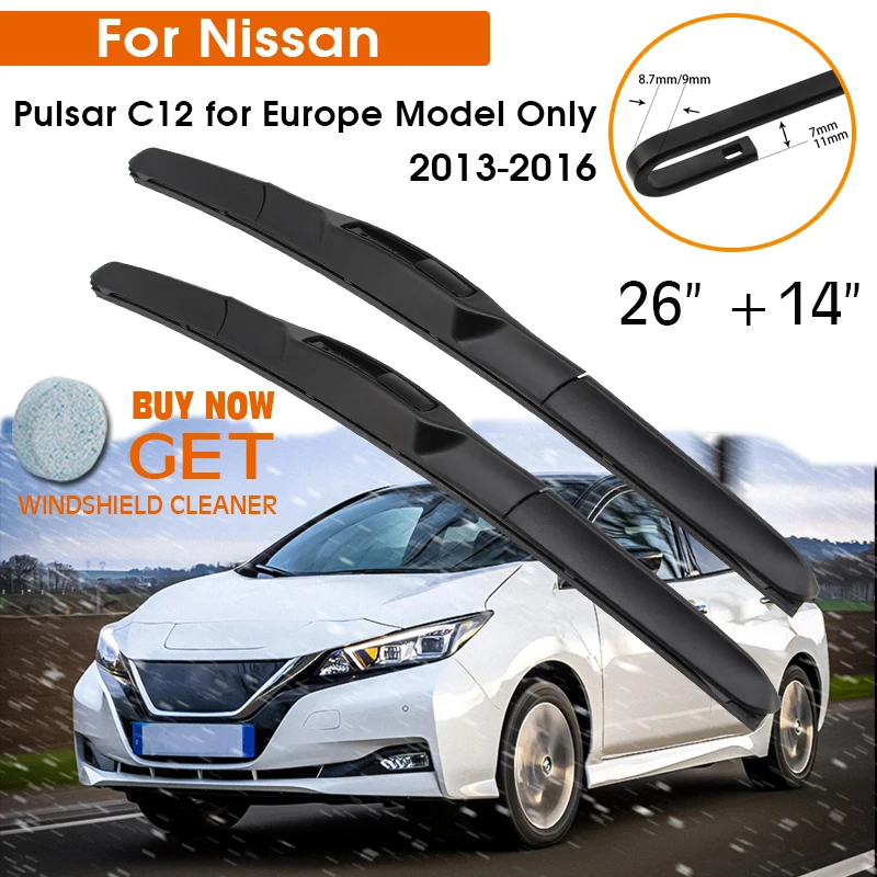 

Car Wiper Blade For Nissan Pulsar C12 for Europe Model Only 2007-2012 Windshield Front Window Wiper 26"+14" LHD RHD Accessories