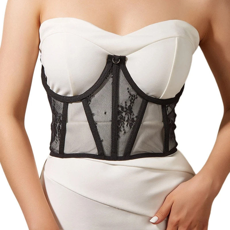 

Women Underbust Bustier Waist Training Cincher Solid Color Lace Flower Corsets