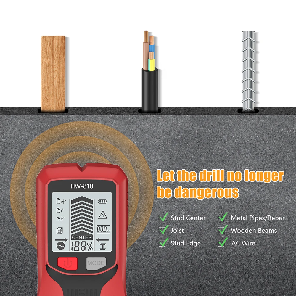 Wall Metal Detector Backlight Stud Finder AC Live Wire Cable Scanner