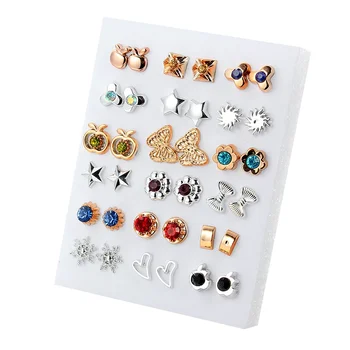 18 pares/set ouro tira esmalte pérola flor coração brinco conjunto para mulheres brincos de borboleta de plástico jóias presente estilo mix 1
