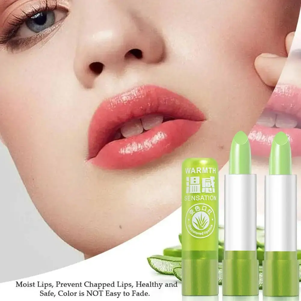 

Aloe Vera Lip Balm Temperature Color Changing Lipstick Nourishing Lip Lines Fade Natural Care Moisturizing Lips Lasting Fin O3L4