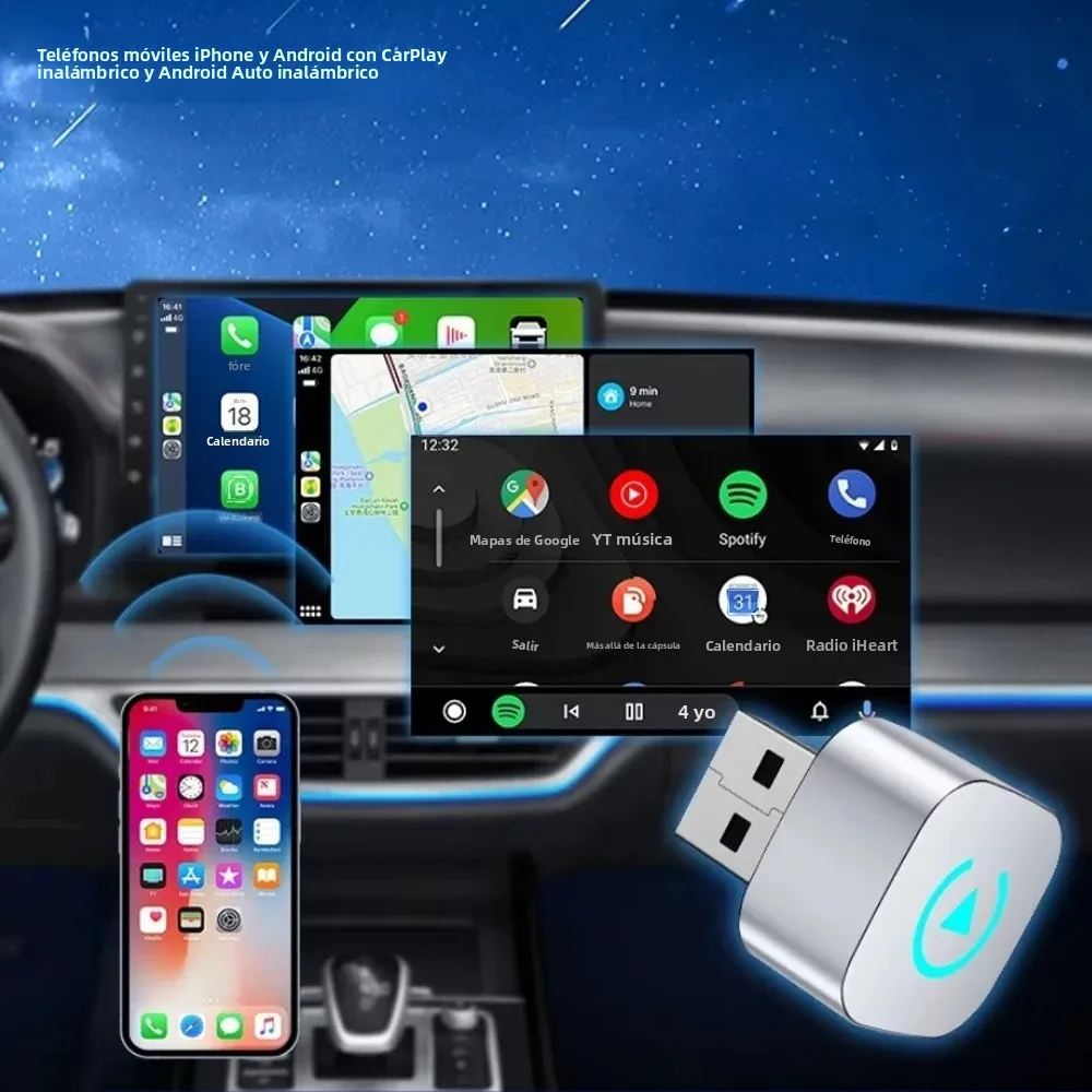Adaptador Carplay inalámbrico 2 en 1 para iPhone, android, auto, apple, Carplay inalámbrico, Mini USB, Ai Box, Carplay para Toyota, Volvo, Hyundai 3