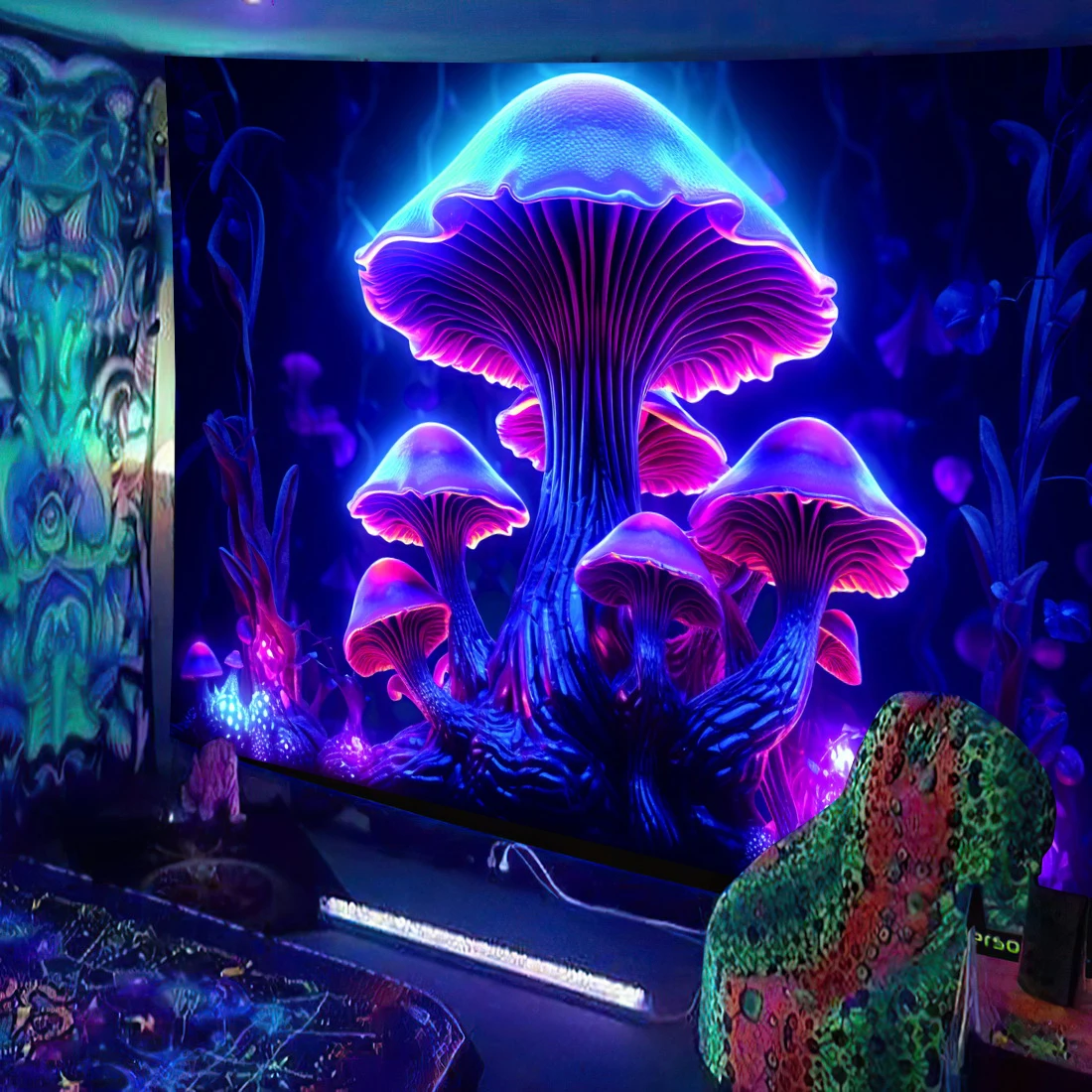 Black-Light-UV-Tapestry-with-Psychedelic-Mushroom-Design-for-Party ...