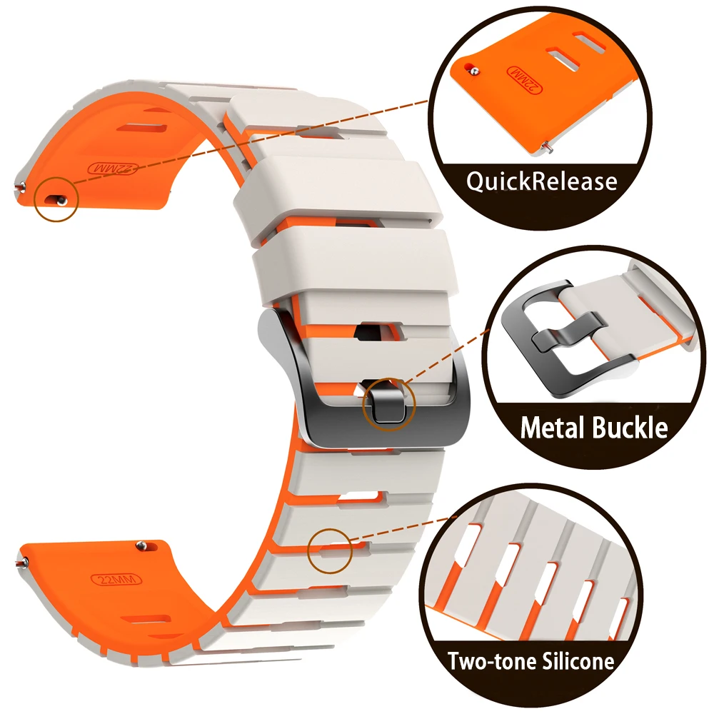 22mm Sport Breathable Silicone Smartwatch Band Bracelet