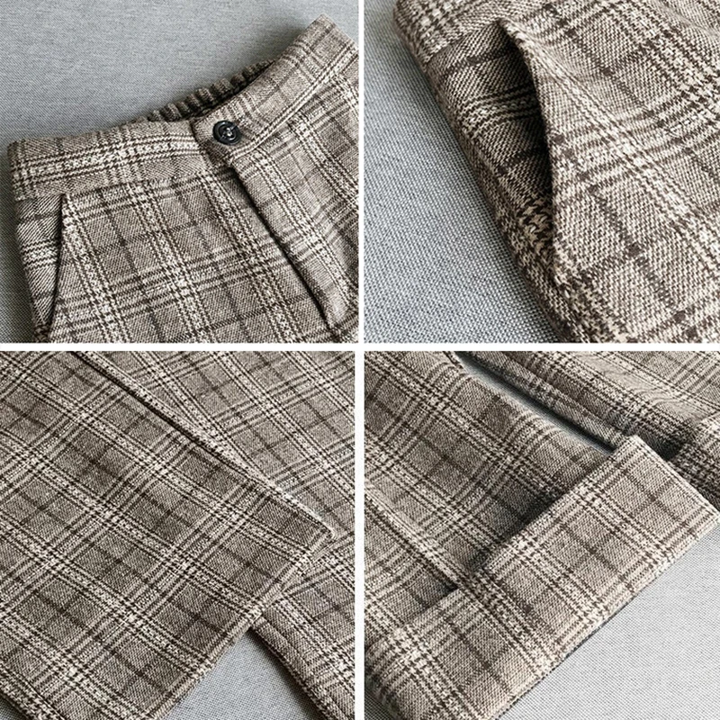 Women Stripe Wide Leg Pants 2023 Fall Winter High Waist Loose Ankle-Length Pants Office Lady Vintage Straight Pantalones Stretch